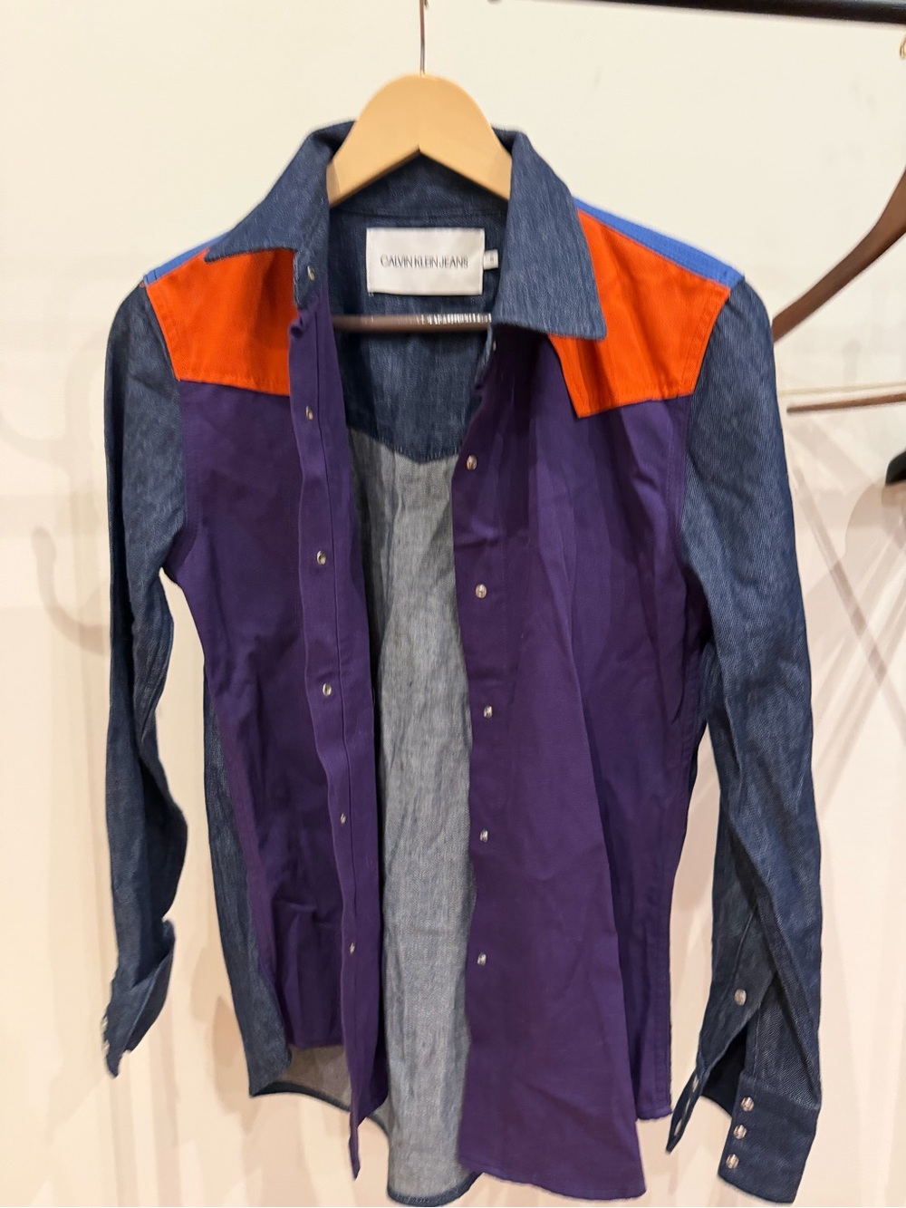 Calvin Klein Jeans Women’s Purple and Orange Colorblock Shirt Jacket size XS $75